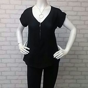 Black front zip blouse